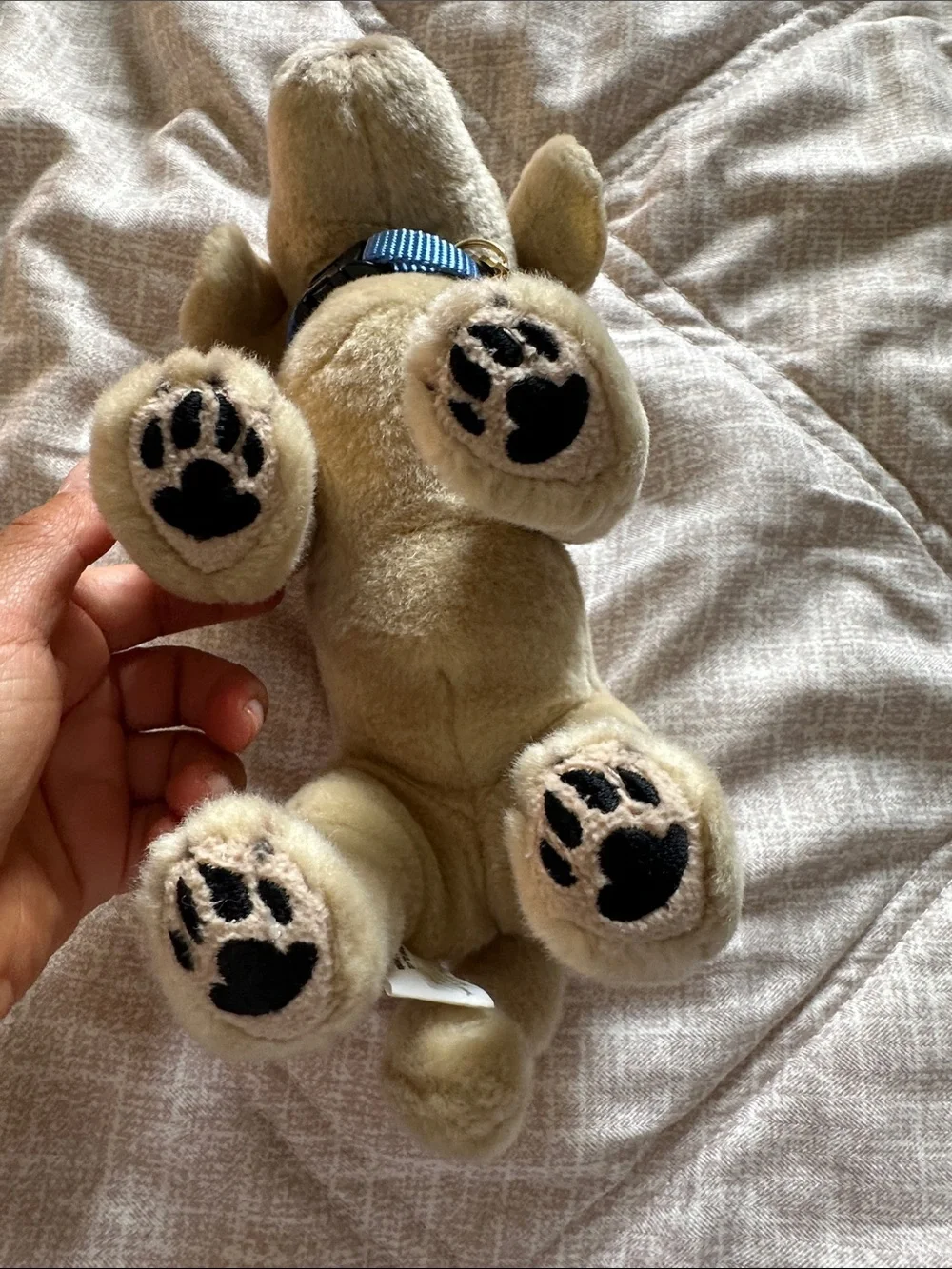 Plush Cream Puppy Stuffed Animal with Blue Collar
